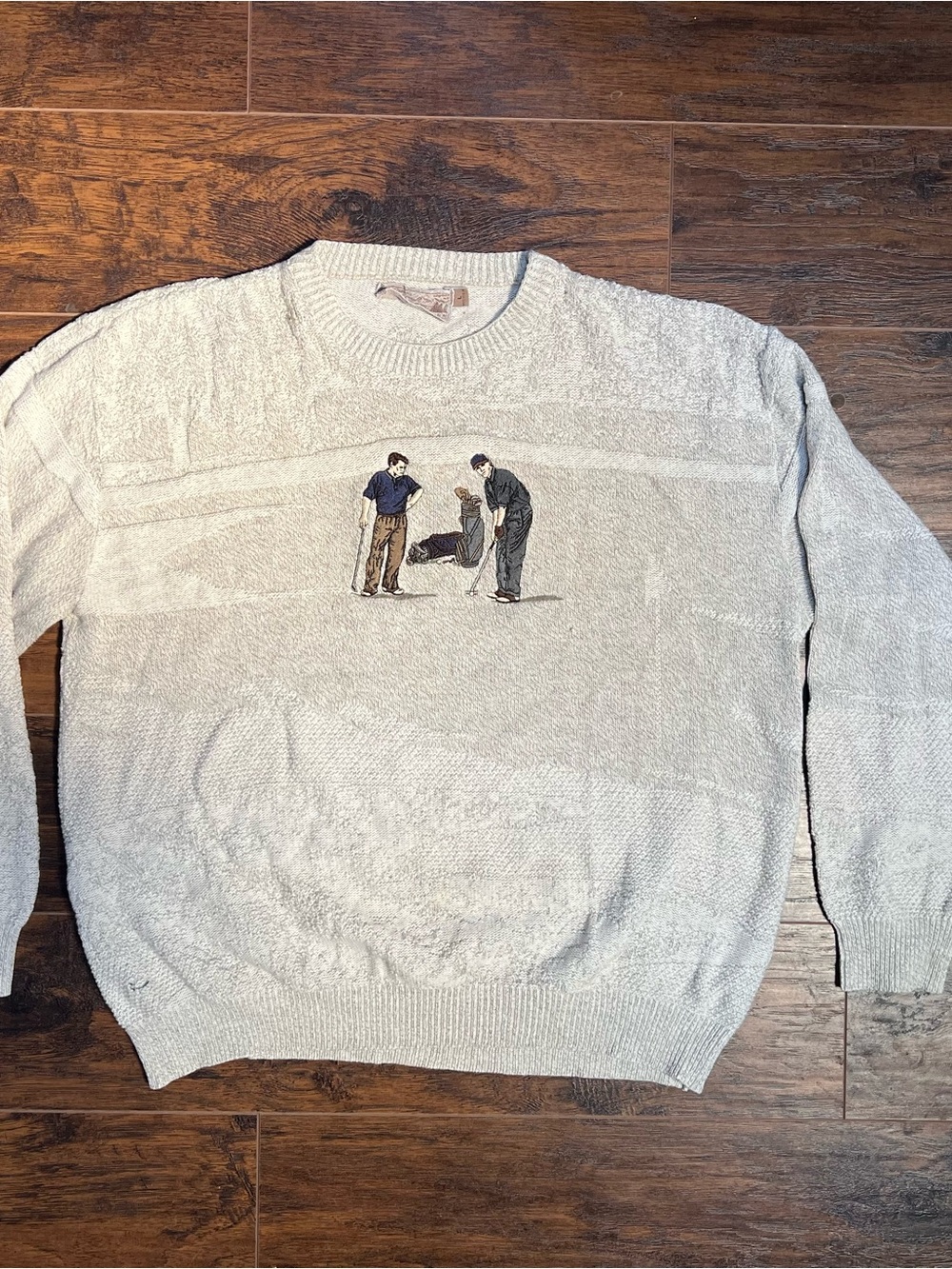 Men's Light Gray Embroidered Golf Crewneck Sweater - Brand Unknown Large